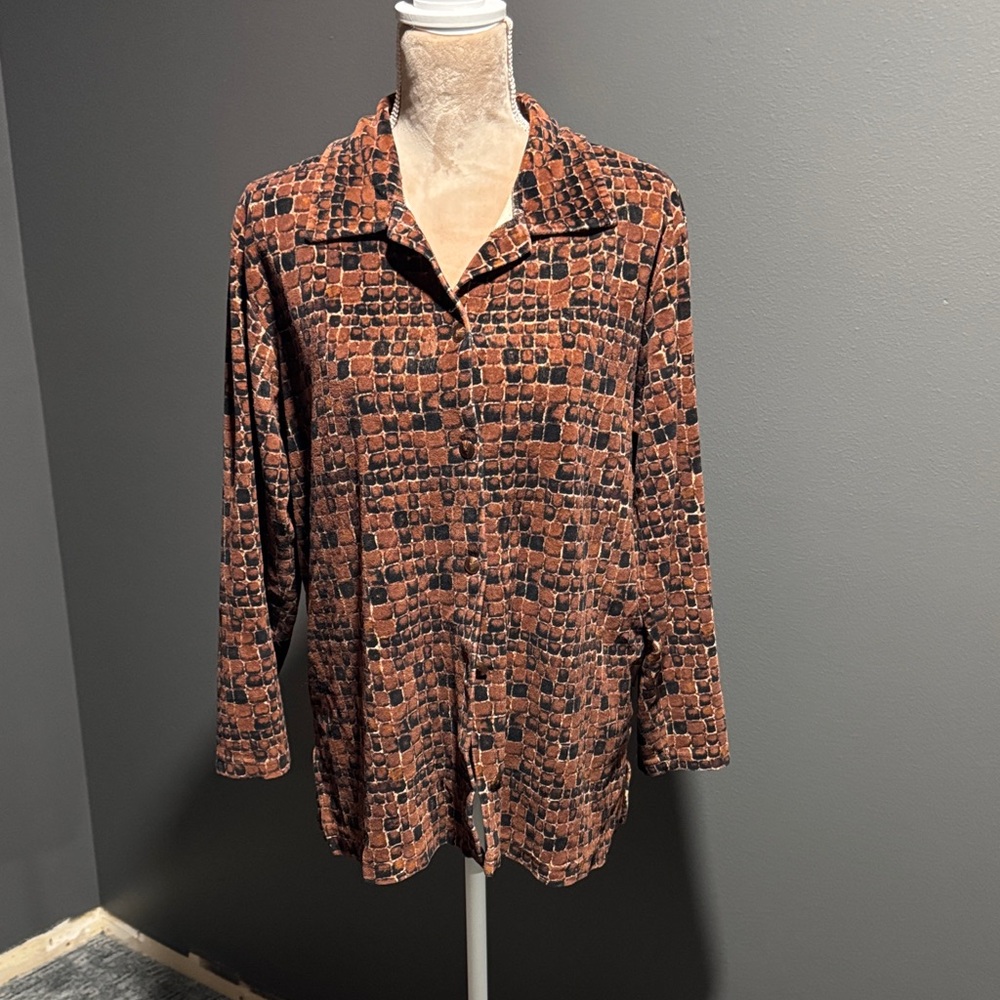 Basic Editions Brown Patterned Shirt - image 1